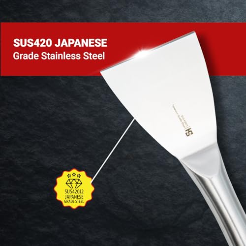 Image of HS 4 Inch Professional Stainless Steel Scraper with Medium Handle | Japanese Grade | Stainless Steel for Home and Commercial Use | SUS420J2
