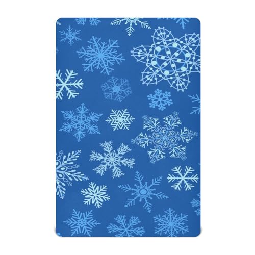 Moudou Christmas Blue Snowflake Playard Sheet for Boy Girls, Soft Breathable Fitted Toddler Sheet for Standard Playard Bed Mattress, 39 x 27 x 5 Inch