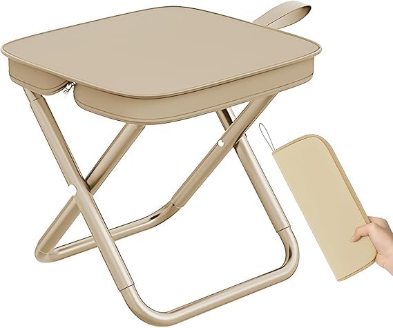 Handbag Folding Stool, Portable Camping Chair with Zipper Bag, Lightweight Foldable Stool for Beach, Backpacking, Picnic-image-41