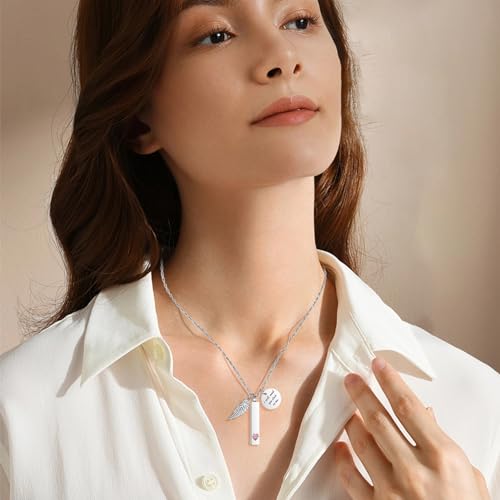 XIUDA Cremation Jewelry for Ashes with Angel Wing Charm Vertical Bar Urn Necklace Stainless Steel Memorial Keepsake Pendant for Women2