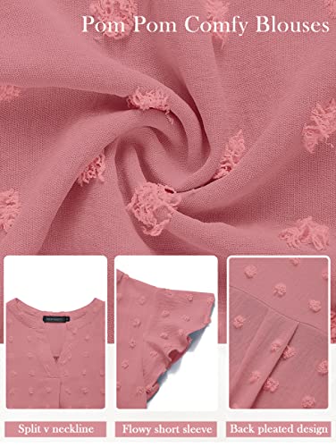 Merokeety Women Split V Neck Short Sleeve Flowy Blouse Polka Dot Work Office Shirt Top Coralred Small #TOP4