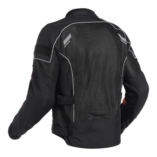 Image of Royal Enfield STREETWIND V3 RIDING JACKET | High Abrasion Polyester Mesh | 610D Cordura Impact Zones | CE Level 2 Ergo Pro-Tech Armours | Adjustable Fit | Cushioned Comfort Collar | BLACK & RED 3XL | Protective gear for bike riding