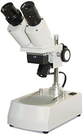 Vision Scientific VMS0001-RC-4 Binocular Stereo Microscope, 4X Objective, 10X WF Eyepiece, 40X Magnification, Top and Bottom LED Illumination, Post-Mounted Stand, Cordless Rechargeable Battery