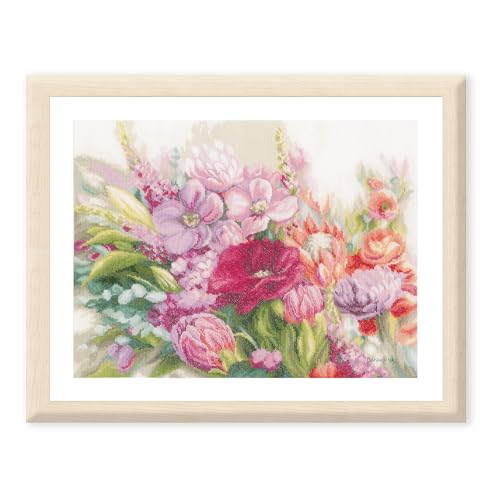 Tableau broderie Lanarte fleurs éclatantes kit de point de croix adulte