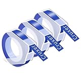 Produkt Spezifikationen: Breite 9 mm/0,35 Zoll, Länge 3 m/9.8 Fuß, Weiß Schriftzug Blau Hintergrund. Drucken Sie Text ohne Tinte oder Toner. Damit eignet es sich ideal für die Markierung im Innen- und Außenbereich.