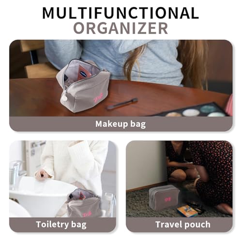 GOPHIE Personalized Embroidered Waffle Makeup Bag - Large Custom Cosmetic Bag3