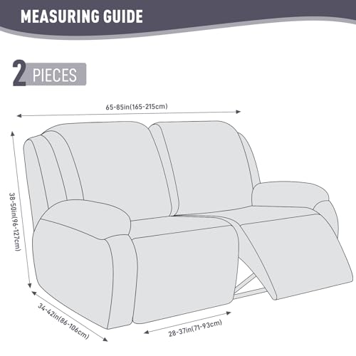 KinCam Recliner Covers, Stretch Reclining Chair Covers, Recliner Sofa Slipcovers Stripe Jacquard Recliner Couch Covers Furniture Protector Covers for Pet Kid (2XL Seater, Light Gray)