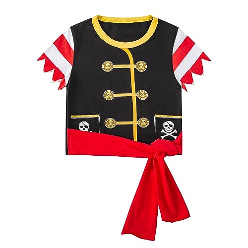 Image of Toddler Boys Outfits Halloween Pirate Striped Trousers Kids Long sleeved Clothes with Hat