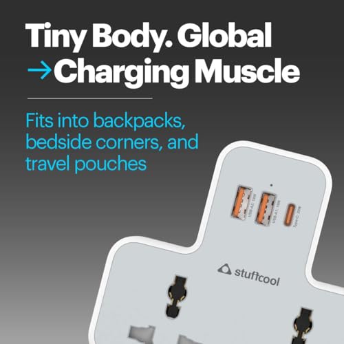 Image of Stuffcool ChargeT 2 AC Universal Socket with Built in 20W GaN Charger, with Surge Protection for Type C Ports, Made in India, with 3 PIN Plug, Works with 6A Plugs, Without Blocking Adjacent Plugs
