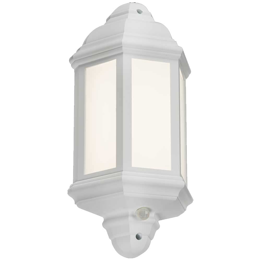 Manningham Lighting Black Traditional Led 8W Outdoor Garden Wall Lantern - Frosted Glass Panel Porch Ip54 Light Photocell Dawn To Dusk Sensor (White - Half Lantern)