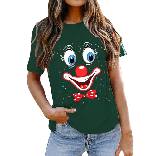Party Top-Mode Shirt Frauen Karneval Print T Shirt Kurzarm Lose T Tops (Green-S)