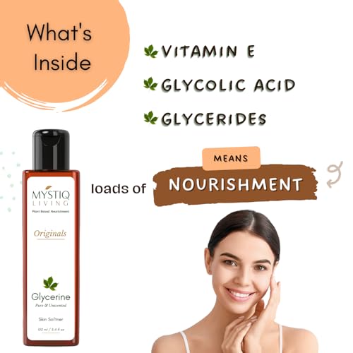 Image of Mystiq Living Glycerine for Skin Care and Face (Pure and Unscented) | Vegetable Glycerin Liquid | Organic -100 ML