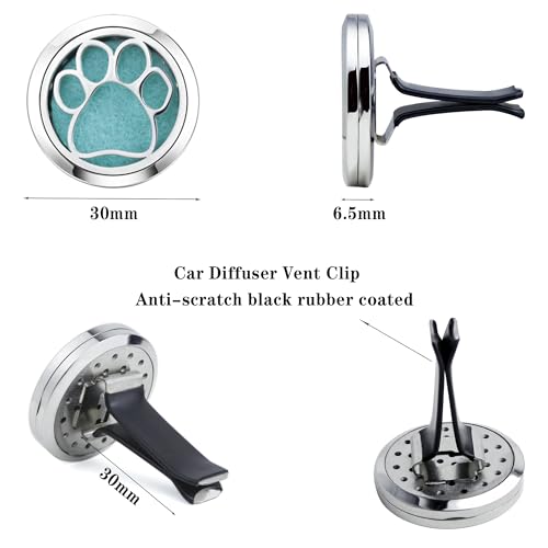 Image of AZNECK Car Essential Oil Diffuser Vent Clips (Oil Not Included) Stainless Steel Car Diffuser Clip with 10 Replacement Pads Dog Paw Car Accessories for Women Gift