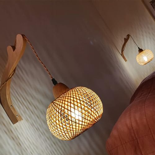 Image of Frideko Boho Rechargeable Battery Operated Wall Sconces Set of Two with Remote, RGB 15 Colors Dimmable Wireless Wall Light, Bamboo Indoor Wall Lamp with 3 Timer, Rattan Wall Lighting for Bedroom
