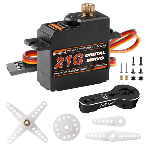 Miuzei 21G Micro Servo Motor Metal Geared Mini Digital Servo Kit with 25T Horn for 1/14 1/16 RC Car Robot Helicopte (1)