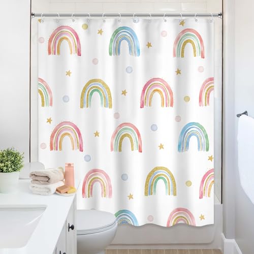 Image of Kids Rainbow Polka Dot Shower Curtain Colorful Bathroom Curtain Sets