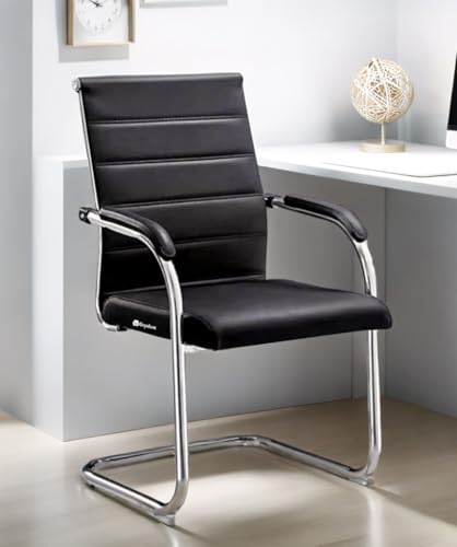 Image of GOYALSON Chair Visitor Chair Mesh Back and Chrome Base Chair Suitable for Reception Home Conference Room Study Computer Restaurant Chair Cushioned seat Heavy Duty Chair (1, z Black, Standard)