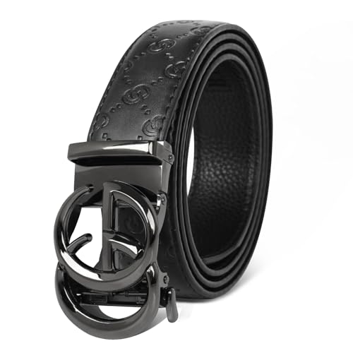 Aurolran Men&Womens Leather Dress Belt Business Automatic Buckle Belt Color-Black Silver Gold