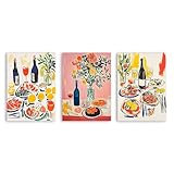 YakuWolf Impresión de comida para cenas, póster vintage de cocina, pintura retro de frutas en lienzo, cuadro para decoración de pared de comedor (SKU4, 3 piezas, 20 x 30 cm, sin marco)