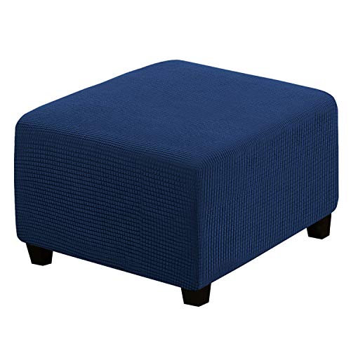 Image of H.VERSAILTEX Square Ottoman Covers Ottoman Slipcovers Folding Storage Stool Furniture Protector Form Fit with Elastic Bottom, Stretch High Spandex Small Checks Jacquard Fabric(Large,Navy)