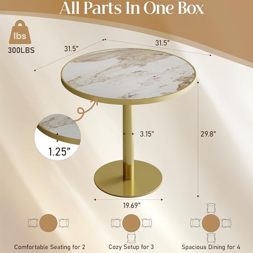Image of 31.5 inch Tulip Table, Small Round Dining Table, Marble Bistro Table | 1.2 inch Marble Tabletop, Waterproof\Heat Resistant\Scratch Resistant\Easy Clean\Stable\Restaurants\Small Spaces\Marble Gray