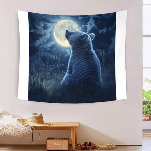 Tapisserie murale ours polaire décoration de salon grand tissu mural 180x230 cm