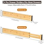DUCOO 4 PCS Drawer Divider, 17"-22" Adjustable Bamboo Drawer Dividers Organizers, Expandable Separators for Kitchen, Clothes, Dressers, Home, Office - Image 2