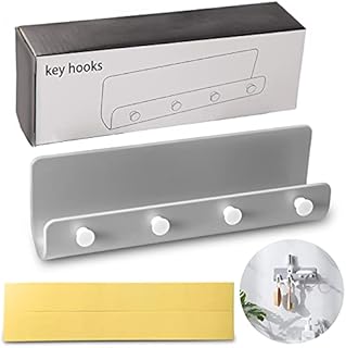 Nuts OT nuts Key Rack Key Hook Key Hooks Self-Adhesive Holder Wall Mounted Key Board Key Hanger with 4 Hooks for Wall, Home, Keys, Grey