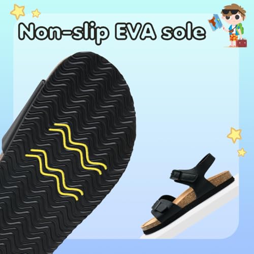 Image of Torotto Toddler Kids Sandals Boys Girls Cork Footbed Sandals with Adjustable Buckle Casual Slides Open Toes Flat