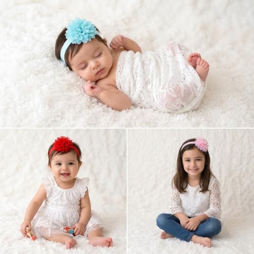 Image of Babymoon Set of 3 | Plain Flowers Soft Synthetic Hairbands for Baby Girls, Infants and Toddlers Headbands | Pink-Red-Yellow