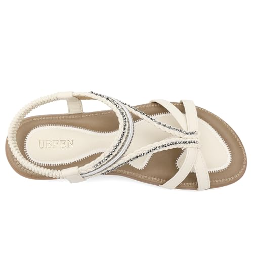 Image of UBFEN Womens Bohemian Flat Sandals With Back Strap Summer Beach Comfortable Bling