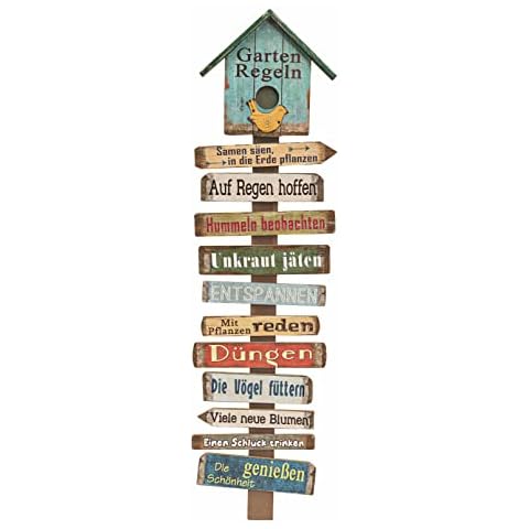 Holzschild Gartenregeln mit 11 Schildern - 99 cm - Holz Gartenstecker Garten Deko Schild Gartenstab Wand Deko Cover