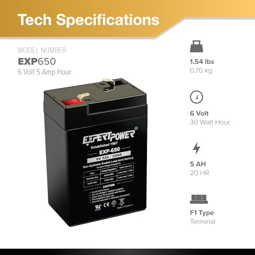 image for ExpertPower 6V 5Ah SLA Rechargeable Battery, Black, 1 Pack