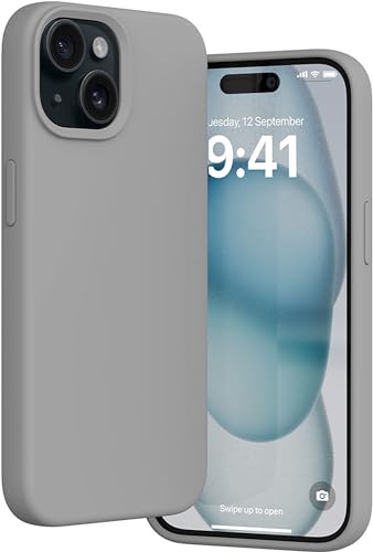 Image of Vaku Luxos Silicone Back Cover Case For iPhone 15 Plus Shockproof Scratch Resistant Slim Fit Protective Design Military-Grade Protection Support Mag-Safe Wireless Magnetic Charging-Grey