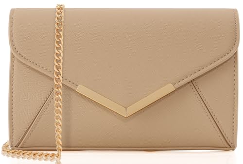 DEXMAY Women Envelope Clutch Faux Saffiano Leather Evening Handbag Foldover Clutch Bag Formal Dressy Purse Nude