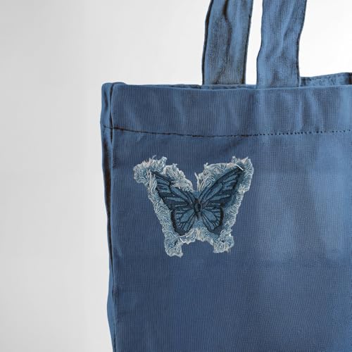 Cute Blue Denim Butterfly Patch Iron-on/Sew-on Embroidered Patch with Fringe – for Girls' Clothing, DIY Jackets, Jeans, Tote Bags, Hats, Backpacks, Fashion, Stylish Accessories, Handmade Crafts