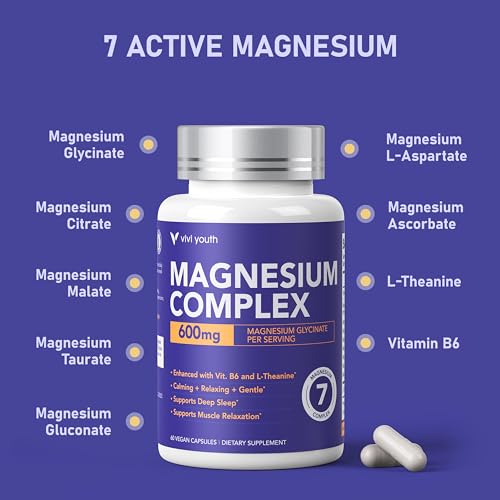 Image of Magnesium 7 Complex for Women with 600mg Glycinate, 60 Capsules | 1600mg Blend with L-Theanine and Vitamin B6 for Sleep Support, Relaxation and Muscle Recovery, 30-Day Supply