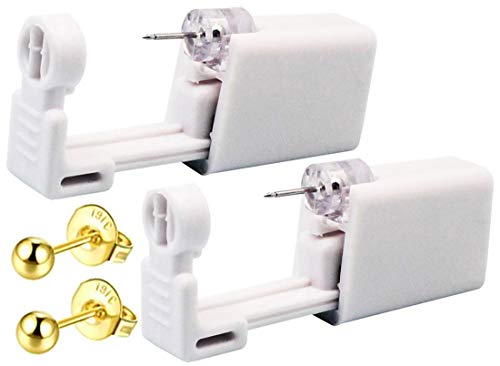 2 Pack Self Ear Piercing Gun With Earrings Ear Piercing Gun Kit Nose Piercing Gun Self Safety Ear Piercing Gun Kit Tool (Golden)