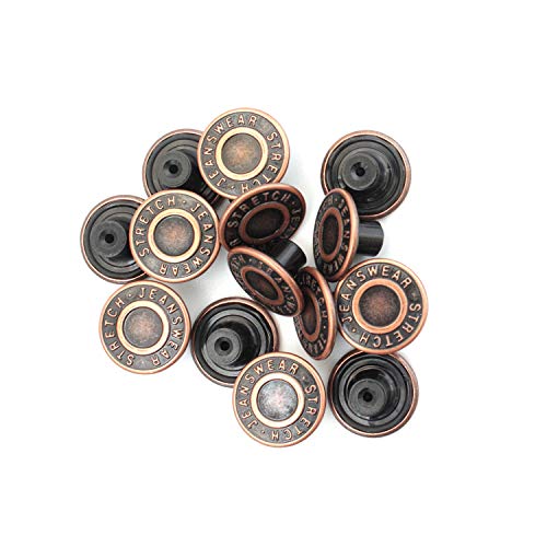 Trimming Shop Copper Bronzes 17mm Metal Jeans Buttons Durable Tack Fasteners with Aluminium Back Pin for Clothing Repairing, Denim Skirt, Jackets, 20pcs