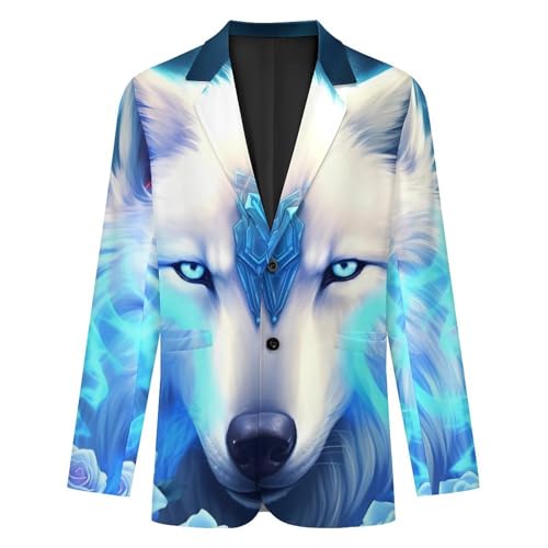 White Ice Wolf Men's Casual Blazers Slim Fit Sport Coats Blazer Two Buttons Suit Jacket for Work Party4