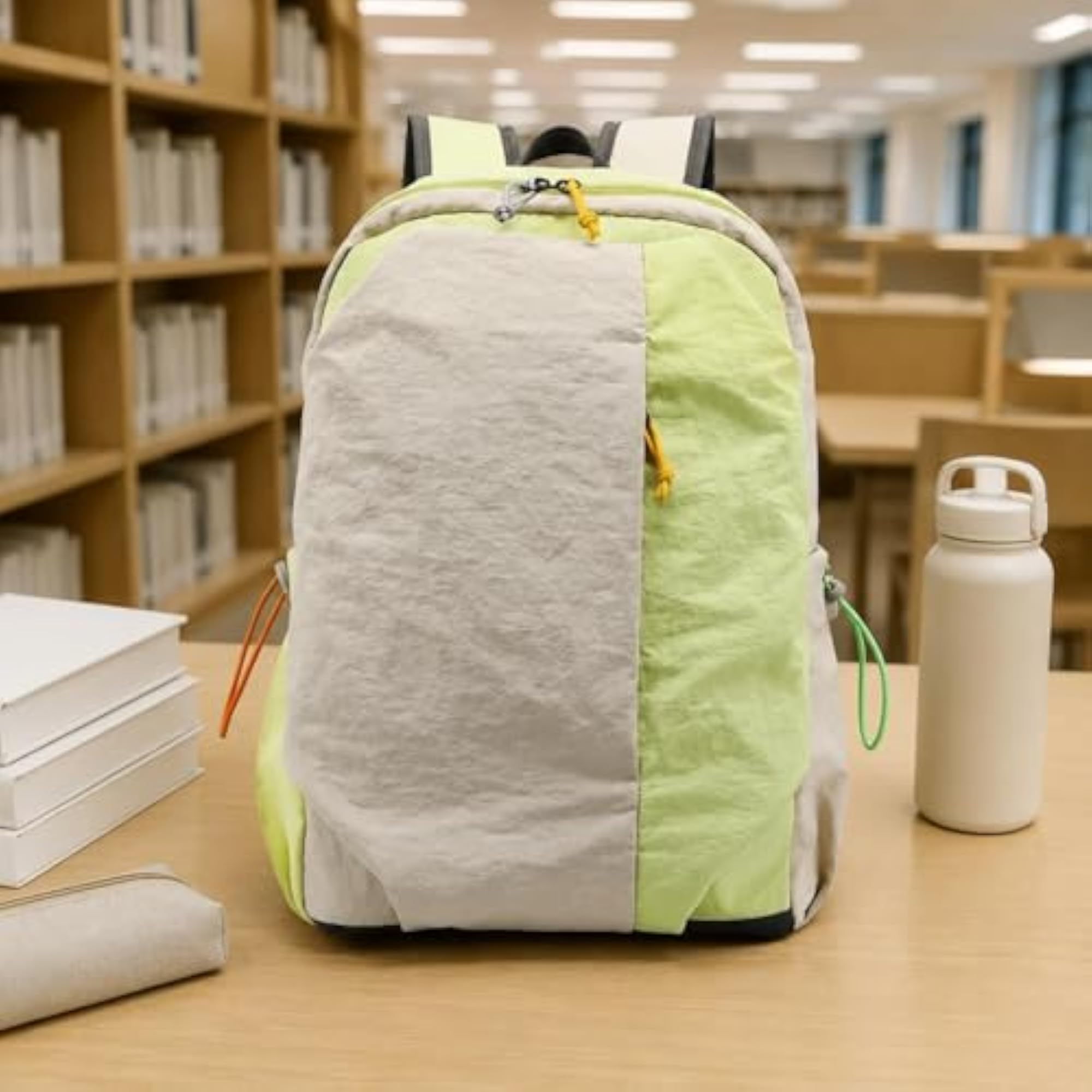 Crinkled Patchwork Two-Tone Nylon Backpack, Yellow