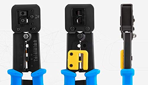 Image of ELECTRO WOLF Professional Passthrough RJ45 Crimping Tool, Crimp & Cut at Same Time, Blue Network Cable Cutting Stripping Crimper tool with Network Cable Stripper | Wire Stripper | Wire Cutter