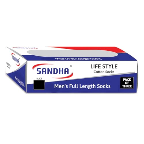 Image of SANDHA socks for men full length Men's Cotton Heel & Toe for Durability. Ideal for Regular, Business & Office Use - Pack of 3, Free Size