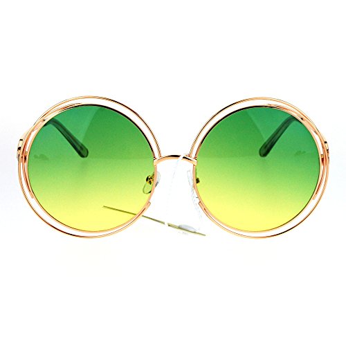 JuicyOrange Womens Oversized Sunglasses Rose Gold Metal Wire Round Frame Ombre Color Lens2