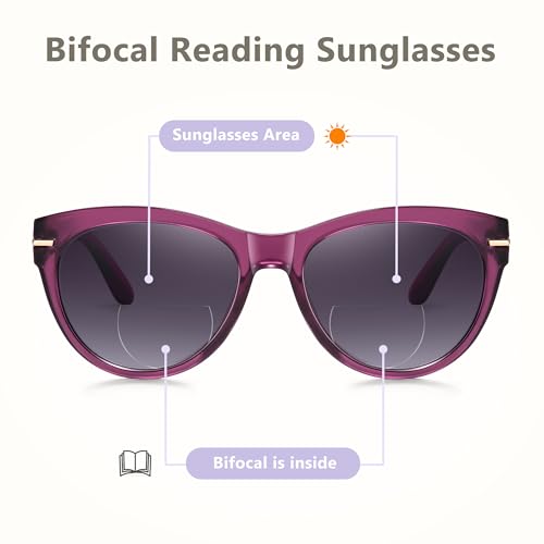 Image of EASY READ 2 Pack Bifocal Reading Sunglasses for Women | Trendy Sunglasses Readers, UV400 Protection,Exquisite Metal Decoration, Great for Reading Outdoors