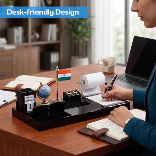 Image of panku 9 Compartment Acrylic Pen Stand For Office Study Table Multipurpose With Drawer Desk Organizer Smoke Black Color Pack of 1 (With Special Desk Organiser's accessory)