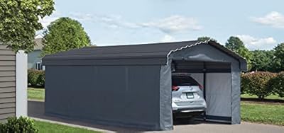 Arrow Sheds Amazon Exclusive 12' x 20' x 7' 29-Gauge Carport with Galvanized Steel Roof Panels and Enclosure Kit, Charcoal
