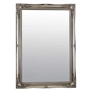 MirrorOutlet Espejo de Pared Grande de Color Plateado Envejecido, diseño de Ornamento, 106 cm x 76 cm