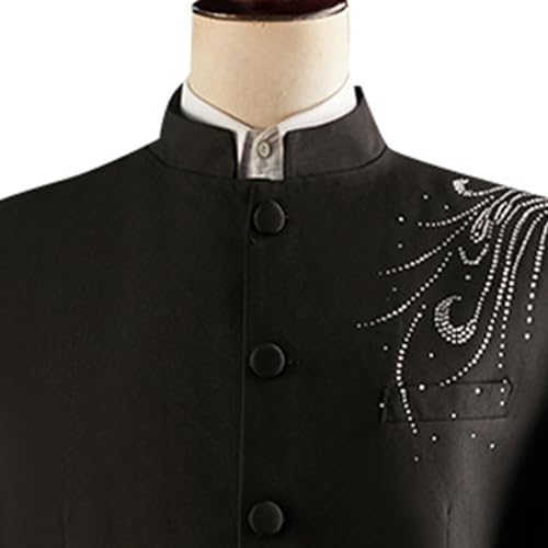 Men's 2 Pieces Chinese Tunic Suits Mandarin Collar Formal Jacket Blazer Traditional Uniform Groom Dress (Large,Black 1)4