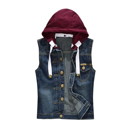 Chaleco sin mangas estilo vaquero para hombre con capucha y solapas chaleco casual rojo